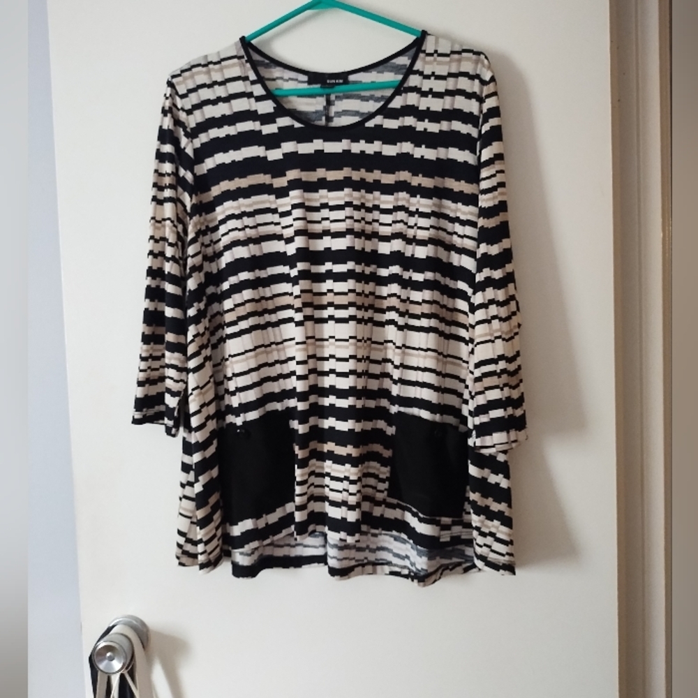SUN KIM Stretch Jersey Lagenlook Top w/ Pockets Size L